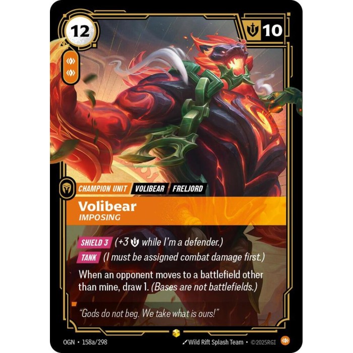 158a/298 - Volibear - Imposing (Alternate Art) - Showcase ⬢ - Riftbound: Origins (OGN) 158a/298 - Volibear - Imposing (Alternate Art) - Showcase ⬢ - Riftbound: Origins (OGN)